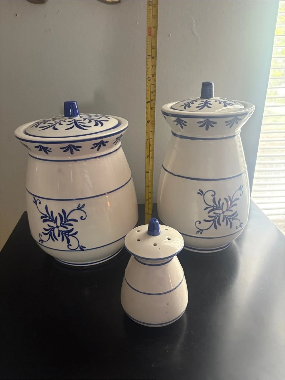 Vintage 1950s blue & White Floral Cookie, Flour & Salt Canister Set - Picture 2 of 3
